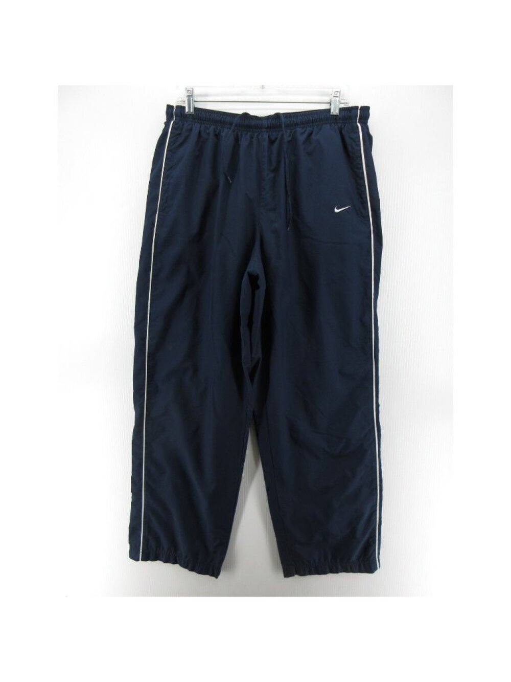VINTAGE Nike Pants XL Navy Track Y2K Baggy Windbreaker Ankle Zip Swoosh